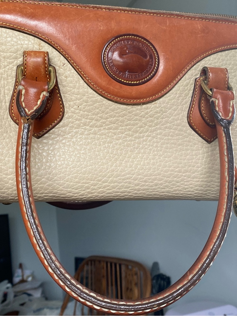 Dooney & Bourke Leather Gladstone Cream and Tan Satchel - Picture 16 of 16